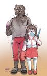  2017 5_fingers 5_toes age_difference anthro backpack bear biped black_fur blush brown_hair ceek_tuft clothed clothing cub daughter dessert digital_media_(artwork) digital_painting_(artwork) dress_shirt dripping duo eating eyelashes facial_hair father father_and_daughter feet female flat_chested food food_in_mouth footwear front_view frown fur gradient_background grey_clothing grey_topwear guide_lines hair hairy hi_res holding_food holding_object humanoid_feet humanoid_hands ice_cream kemono korean long_hair long_socks looking_up male mammal mane_hair mary_janes melting messy mixed_media musical_instrument orange_background pants parent pink_bottomwear pink_clothing pink_topwear polar_bear ponytail popsicle recorder red_bottomwear red_clothing ryonggay sandals shirt shoes simple_background size_difference skirt smile standing student sweat toes traditional_media_(artwork) tuft white_background white_clothing white_fur white_topwear young 