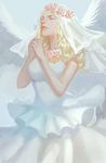  alternate_costume blonde_hair breasts claymore closed_eyes flower hands_clasped long_hair medium_breasts own_hands_together rose sanera solo teresa_(claymore) upper_body veil wings 