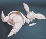  anthro big_butt butt digital_media_(artwork) falling fell female humanoid machine magearna miso_souperstar nintendo pok&eacute;mon pussy simple_background solo thick_thighs tripping video_games wide_hips 