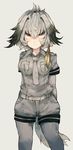  bad_id bad_pixiv_id bangs banned_artist black_hair collared_shirt commentary_request eyebrows_visible_through_hair grey_hair grey_neckwear grey_shirt hair_between_eyes head_wings kemono_friends long_hair looking_at_viewer low_ponytail multicolored_hair necktie shirt shoebill_(kemono_friends) short_sleeves side_ponytail solo standing yellow_eyes zairen 