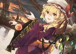  alternate_costume bad_id bad_pixiv_id banned_artist blonde_hair bridge commentary_request dutch_angle fang flandre_scarlet hair_between_eyes japanese_clothes kimono long_hair looking_at_viewer obi outdoors purple_kimono red_eyes sash smile solo touhou wide_sleeves wings yukata zairen 