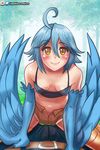  2017 avian blue_hair blue_wings blush breasts cleavage clitoris clothed clothing duo feathered_wings feathers female hair harpy looking_at_viewer male monster_musume navel pablocomics papi_(monster_musume) penis pussy sex small_breasts vaginal wings yellow_eyes 