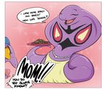  2017 angry apron arbok clothed clothing cobra cookie daughter ekans eyes_closed facial_piercing food hat jewelry lip_piercing lip_ring mother mother_and_daughter necklace nintendo open_mouth parent partially_clothed piercing pink_background pok&eacute;mon purple_scales reptile scales scalie shoutingisfun simple_background smile snake teenager video_games yelling yellow_sclera young 