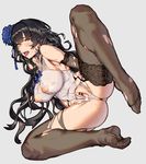  after_sex ahegao bad_id bad_pixiv_id bangs bar_censor black_gloves black_hair black_legwear blush breasts brown_eyes censored covered_navel cum cum_in_pussy cumdrip elbow_gloves eyebrows_visible_through_hair full_body girls_frontline gloves hair_ornament half-closed_eyes highres lace lace-trimmed_gloves lace-trimmed_thighhighs large_breasts long_hair nipples open_mouth panties partially_visible_anus pubic_hair pussy qbz-95_(girls_frontline) rolling_eyes simple_background solo spread_legs tears teeth thighhighs tok tongue tongue_out torn_clothes torn_legwear torn_panties torogao underwear wavy_hair white_background white_panties 