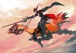  animal_ears black_footwear black_legwear boots cat_ears cat_tail chocobo final_fantasy final_fantasy_xiv gloves grey_hair hat male_focus miqo'te official_art rapier red_mage riding solo sword tail thigh_boots thighhighs watermark weapon 