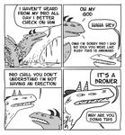  2014 absurd_res cave chestopher comic dialogue dragon english_text feral floccinaucinihilipilification hi_res horn humor male male/male monochrome scalie simple_background speech_bubble squadrick text white_background wings 