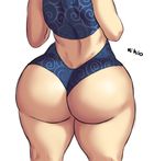 1girl ass from_behind huge_ass jay-marvel mei_(overwatch) overwatch simple_background solo thick_thighs white_background wide_hips 
