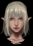  absurdres bangs black_background closed_mouth deras elf eyebrows green_eyes green_hair highres lips looking_at_viewer nose original pointy_ears portrait short_hair simple_background solo 