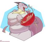  absurd_res anthro apron big_breasts breasts clothing cooking dieselbrain dragon eyes_closed female hi_res horn huge_breasts open_mouth overweight solo talash tongue tongue_out 