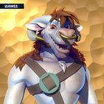  2017 3d_(artwork) anthro bovine digital_media_(artwork) fur hair headshot laionss looking_at_viewer male mammal simple_background smile solo tauren teeth video_games warcraft 