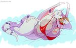  2016 anthro big_breasts bikini breasts burger clothing dieselbrain dragon eating female food huge_breasts nipple_bulge silia_(elnadrin) slightly_chubby solo swimsuit 