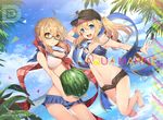 :d ahoge arm_up artoria_pendragon_(all) bare_legs barefoot baseball_cap bikini bikini_skirt bikini_top bird black-framed_eyewear blonde_hair blue_bikini_top blue_eyes blue_scarf blue_sky breasts cameltoe cleavage cloud cloudy_sky day dutch_angle fate/grand_order fate_(series) food front-tie_top fruit glasses hair_between_eyes hat leg_up long_hair medium_breasts midriff multiple_girls mysterious_heroine_x mysterious_heroine_x_(alter) navel open_fly open_mouth outdoors parted_lips plaid plaid_scarf pleated_skirt ponytail red_scarf sailor_bikini sailor_collar scarf semi-rimless_eyewear short_hair short_shorts shorts skirt sky small_breasts smile sparkle standing standing_on_one_leg strap_slip swimsuit sword teddy_(khanshin) under-rim_eyewear untied untied_bikini v-shaped_eyebrows wading wardrobe_malfunction water_drop watermelon weapon wooden_sword wristband yellow_eyes 
