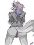  anthro anus bottomless canine clothed clothing female fenrir_lunaris fingering looking_back mammal presenting presenting_anus presenting_pussy pussy rear_view sketch solo vaginal vaginal_fingering 