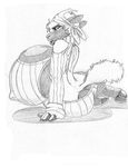  2017 anthro bandanna bare_back big_breasts breasts butt caprine clothing female greyscale huge_breasts looking_at_viewer looking_back mammal molly_macalister monochrome nipple_bulge rear_view sheep side_boob simple_background sitting sketch solo sweater underhoof virgin_killer_sweater wolfkidd 