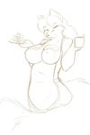  anthro apron breasts canine clothing female food fox looking_at_viewer mammal mature_female naturally_censored pancake sketch smile solo starfighter suggestive wide_hips 