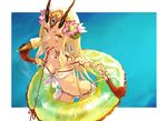  :p ass_visible_through_thighs bad_id bad_twitter_id bandeau bare_shoulders bikini blonde_hair breasts butt_crack cleavage cowboy_shot earrings facial_mark fate/grand_order fate_(series) flower food from_above front-tie_bikini front-tie_top green_innertube hair_flower hair_ornament highres horns ibaraki_douji_(fate/grand_order) ice_cream ice_cream_cone innertube jewelry leaning_forward long_hair looking_at_viewer looking_up navel outside_border redjuice side-tie_bikini sidelocks small_breasts solo swimsuit tattoo tongue tongue_out very_long_hair yellow_eyes 
