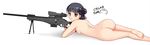  2016 :o artist_name ass back bangs barefoot black_hair blunt_bangs breasts brown_eyes commentary_request cs-lr4 dated double_bun feet fingernails from_behind gun hair_ornament hair_ribbon highres holding holding_gun holding_weapon long_fingernails long_hair looking_at_viewer looking_back mole mole_under_eye nude open_mouth original ppshex red_ribbon ribbon rifle scope simple_background small_breasts sniper_rifle soles solo toes trigger_discipline weapon white_background 