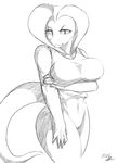  anthro big_breasts black_and_white breasts clothing cobra digital_media_(artwork) female monochrome pussy reptile scalie shirt snake tank_top thepainfultruth 