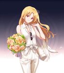  achyue azur_lane blonde_hair blush bouquet choker cleveland_(azur_lane) deal_with_it eyebrows_visible_through_hair flower holding holding_bouquet long_hair looking_at_viewer red_eyes sketch smile solo star star_choker sunglasses 