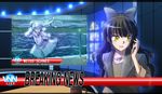  black_hair blake_belladonna blue_eyes character_name commentary_request english harbor iesupa multiple_girls news reporter rwby storm studio tv_show weathergirl weiss_schnee white_hair yellow_eyes 