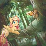  2017 arthropod butterfly cutie_mark equine feathered_wings feathers female feral fluttershy_(mlp) forest friendship_is_magic hair insect mammal mirroredsea my_little_pony outside pegasus pink_hair solo tree wings 