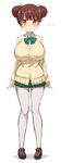  absurdres arms_at_sides bangs blush breasts brown_eyes brown_footwear brown_hair cardigan closed_mouth collared_shirt double_bun eyebrows_visible_through_hair fujinoki_nene full_body greatmosu green_skirt hajimete_no_gal highres large_breasts loafers looking_at_viewer miniskirt pantyhose pleated_skirt school_uniform shirt shoes simple_background skirt sleeves_past_wrists smile solo standing tareme white_background white_legwear white_shirt 