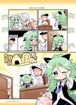  &gt;_&lt; 1boy 3girls :d ^_^ admiral_(kantai_collection) ahoge alternate_costume arms_up blue_neckwear blush blush_stickers chibi closed_eyes closed_mouth commentary_request drooling facial_hair flying_sweatdrops green_hair happy hat herada_mitsuru highres kantai_collection kawakaze_(kantai_collection) long_hair long_sleeves lying military military_uniform multiple_girls musical_note no_eyes nose_bubble on_back one_eye_closed open_mouth outstretched_arms pajamas peaked_cap ponytail shaded_face sleeping smile sparkle stubble tears translated trembling umikaze_(kantai_collection) uniform wavy_mouth yamakaze_(kantai_collection) 