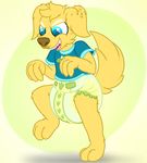  anthro blue_eyes canine clothed clothing diaper dog golden_retriever mammal open_mouth plinkiepoi shirt simple_background solo 