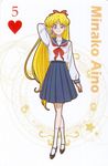  aino_minako bishoujo_senshi_sailor_moon blonde_hair blue_eyes blush cards long_hair ribbon seifuku skirt smile 