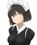  bangs black_hair blush breasts close-up commentary_request eyebrows_visible_through_hair grey_eyes highres large_breasts looking_at_viewer maid maid_headdress short_hair simple_background sketch solo sookmo white_background 