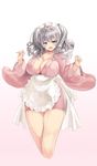  :d alternate_costume apron bangs blue_eyes blush breasts cleavage collarbone commentary_request cowboy_shot enmaided highres japanese_clothes kantai_collection kashima_(kantai_collection) kimono kiyama_satoshi large_breasts long_sleeves looking_at_viewer maid maid_headdress open_mouth short_kimono silver_hair smile solo twintails waist_apron wavy_hair wide_sleeves 