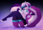  anthro anus breasts canid canine clothing female hair hair_over_eye legwear lunarii mammal nipples open_mouth pussy solo thick_thighs thigh_highs tongue tongue_out x-leon-x 