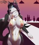  2017 anthro big_breasts blue_eyes breasts canine female half_clothed jewelry mammal nipples nude plankboy pussy solo wide_hips wolf 