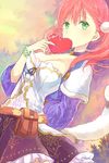  atelier_(series) atelier_escha_&amp;_logy black_neckwear black_skirt box bracelet braid breasts cleavage escha_malier green_eyes hani_(udauda) heart-shaped_box holding holding_box jewelry looking_at_viewer medium_breasts multicolored multicolored_background pink_hair short_hair short_twintails skirt solo tail twintails upper_body 