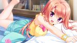  :d bangs bare_shoulders barefoot bed blue_skirt blush bookshelf bow braid breasts feet_up floral_flowlove flower game_cg hair_bow indoors large_breasts long_hair looking_at_viewer lying mihato_kano moribe_(rabumanyo) on_bed on_stomach open_mouth orange_hair pink_flower pink_rose purple_eyes red_bow room rose scrunchie skirt smile solo twin_braids very_long_hair wrist_scrunchie 
