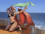  anthro beach bikini breasts canine clothed clothing female fur hair kneeling mammal outside seaside smile solo swimsuit totesfleisch8 wings 