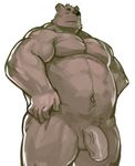  anthro bear half-erect hi_res humanoid_penis male mammal musclegut muscular nude overweight penis simple_background solo uncut unknown_artist white_background 