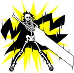  1boy arc_system_works blazblue electrocution huge_weapon kagura_mutsuki pixel_art short_hair skeleton solo sprite sword transparent_background weapon x-ray 