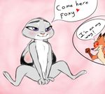  &lt;3 &lt;3_eyes 2017 anthro bedroom_eyes butt canine clothing dialogue dipstick_ears disney duo ears_down english_text female fox gloves_(marking) gokhan16 half-closed_eyes hi_res judy_hopps lagomorph male mammal markings mating_season nick_wilde nude predator/prey presenting rabbit seductive text zootopia 