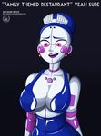 1girl _stickers ballerina ballora big_breasts blue_hair blush blush_stickers bra breasts earrings five_nights_at_freddy&#039;s five_nights_at_freddy&#039;s:_sister_location pink_eyes robot simple_background 
