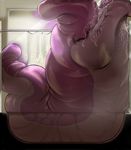  bald bathtub bog_leech_(species) forced human inkanyamba_(artist) mammal oral_vore purple_skin saliva shower size_difference story struggling swallowing vore water 