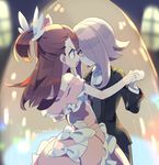  dancing dress formal gloves hair_over_one_eye kagari_atsuko komoreg little_witch_academia long_hair multiple_girls open_mouth pale_skin red_eyes reverse_trap short_hair sucy_manbavaran suit yuri 