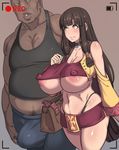  1boy 1girl breasts condom dark_skin erection fat fat_man huge_breasts long_hair metal_owl_(aden12) nipples 