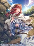  cape day dress fire_emblem fire_emblem:_monshou_no_nazo fire_emblem_cipher floating_hair forest fumi_(butakotai) hair_between_eyes holding holding_staff indoors lena_(fire_emblem) lens_flare long_dress long_hair looking_back nature official_art outdoors red_eyes red_hair solo sparkle staff tree white_cape white_dress 