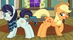  2016 anus applejack_(mlp) biting_lip blonde_hair blush butt coloratura_(mlp) cowboy_hat cutie_mark dildo duo earth_pony equine female feral feral_on_feral freckles friendship_is_magic hair hat hi_res horse inside mammal multicolored_hair my_little_pony penetration pony pussy raised_tail sex sex_toy shutterflyeqd smile vaginal vaginal_penetration window 