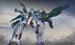  animal ass_visible_through_thighs bastion_(overwatch) bird black_gloves blue_bodysuit bodysuit breasts breasts_apart cannon closed_mouth cloud cloudy_sky commentary_request covered_navel covered_nipples day full_body ganymede_(overwatch) gatling_gun gloves gradient gradient_hair green_eyes green_hair groin gun gundam gundam_seed hand_up highres long_hair long_sleeves looking_at_viewer low_twintails mecha_musume mechanical_arms medium_breasts minigun multicolored_hair outdoors overwatch personification pink_hair rifle sky solo streaked_hair strike_gundam tsuki_no_i-min turtleneck twintails two-tone_hair weapon 