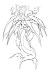  anthro black_and_white breasts dragon featureless_breasts female fire jijis-waifus monochrome multi_wing oh-jiji solo wings wyrm 