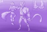  2013 3_toes 4_fingers 4_toes anthro asphyxiation belt choking clothed clothing digital_media_(artwork) duo el_jefe feline fluffy foot_focus fully_clothed fyrefly grin holding_character looking_at_another looking_up male mammal monochrome neck_grab open_mouth pants partially_clothed purple_and_white raccoon ringed_tail shaded signature simple_background sly_cooper sly_cooper_(series) smile teeth tiger toes topless video_games violence 
