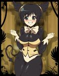  1girl alice_(bendy_and_the_ink_machine) angel bendy bendy_and_the_ink_machine black_eyes black_hair blush bow breasts cleavage demon_tail glove ink short_hair smile tail twintails 