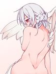 back blush commentary_request dimples_of_venus feathered_wings from_behind furorina half_updo kishin_sagume nape red_eyes silver_hair single_wing solo topless touhou white_wings wings 